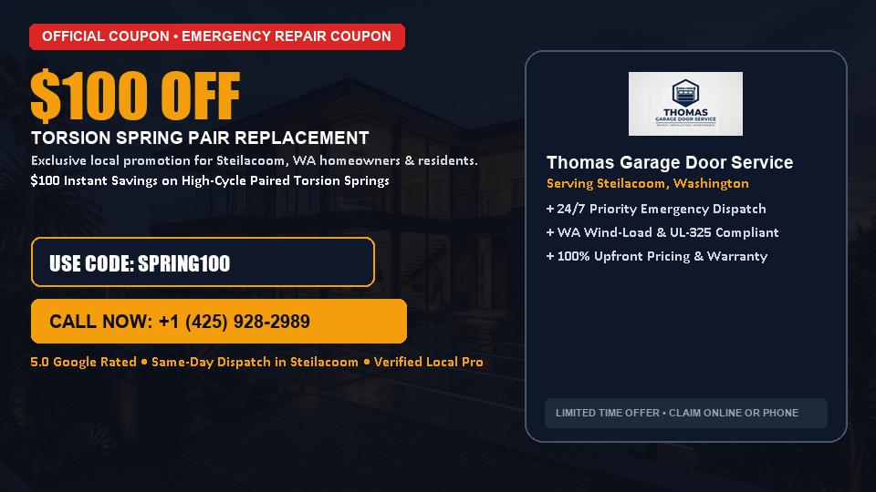 $100 OFF Dual High-Cycle Torsion Spring Replacement in Steilacoom, WA - Thomas Garage Door Service