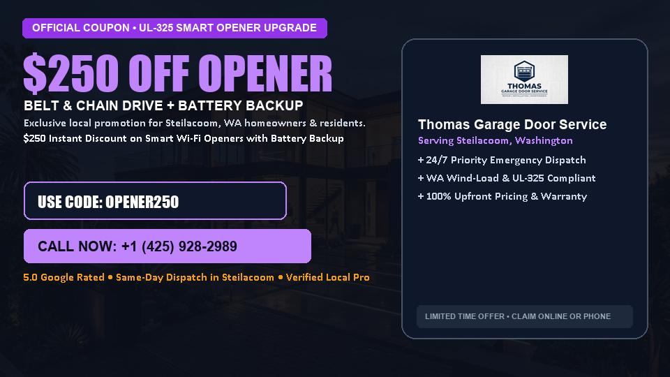 $250 OFF Smart Wi-Fi Garage Door Opener Installation in Steilacoom, WA - Thomas Garage Door Service